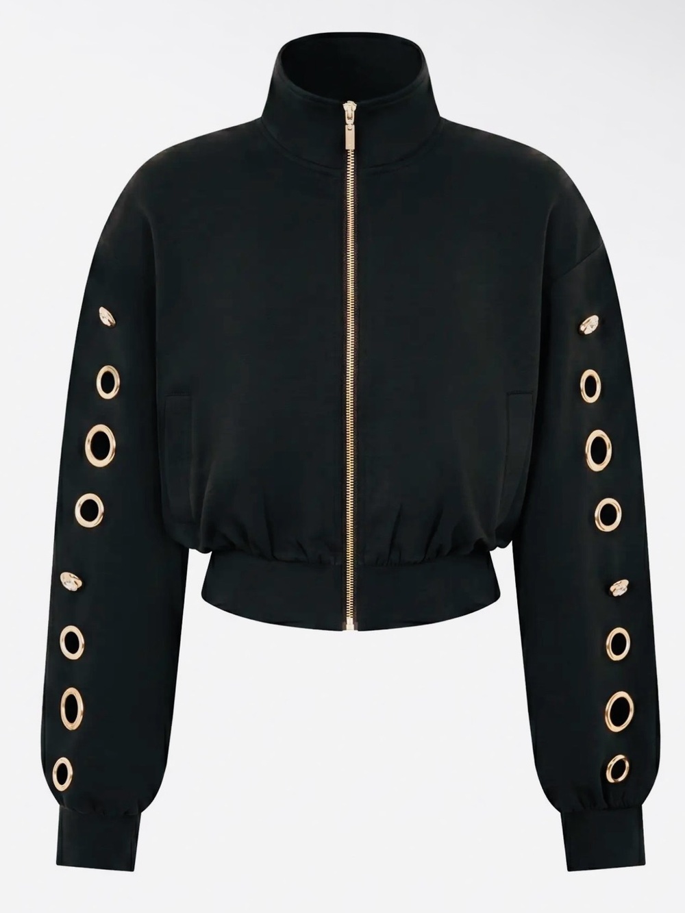 Grommet Detail Sweat Jacket - BLACK